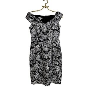 Kay Unger New York Women's Black Floral Metallic Cocktail Party Dress Size 6